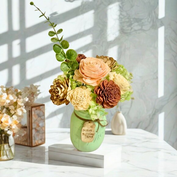 Sola Wood Floral Arrangement in Hand-Painted Personalized Mason Jar - Picture 5 of 9